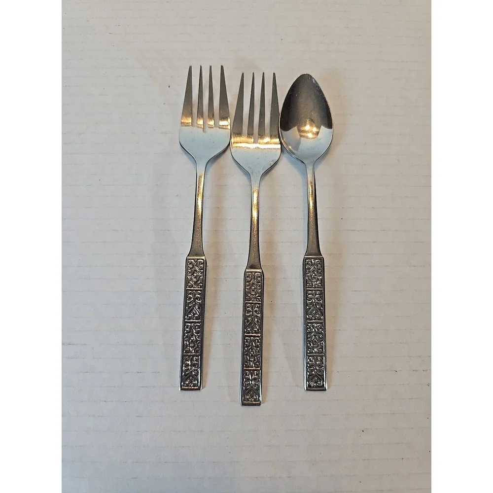 Nasco Stainless Korea Lot of 3 2 Forks 1 Spoon‎ Square Handle